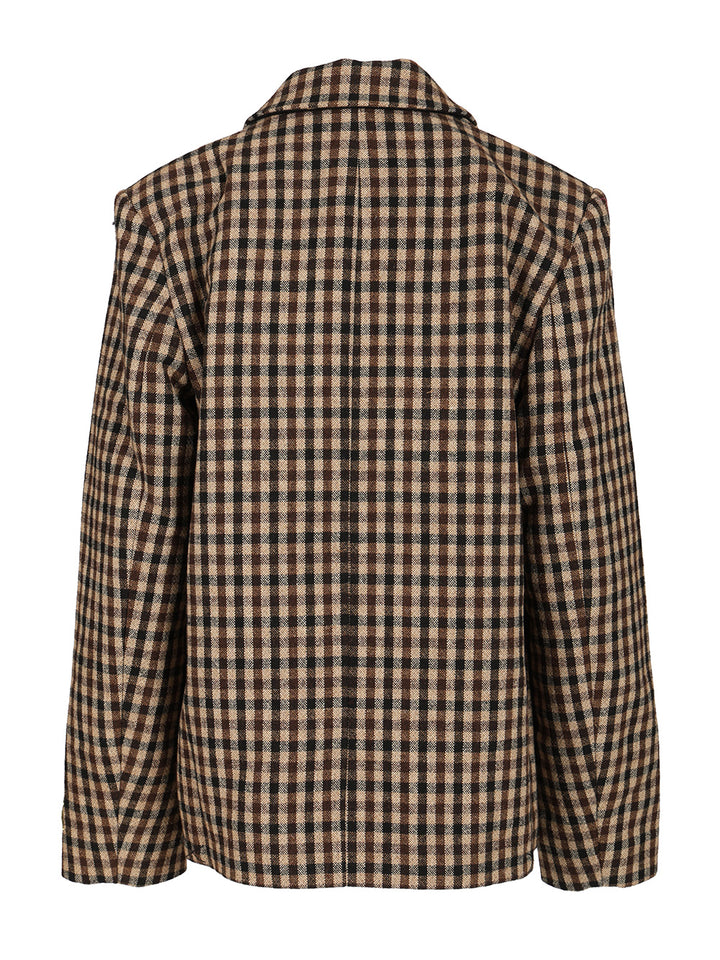 Ganni Checked Wool Blazer Jackets - Brown | c8f30265731665fc54ca259707698789fa99052f