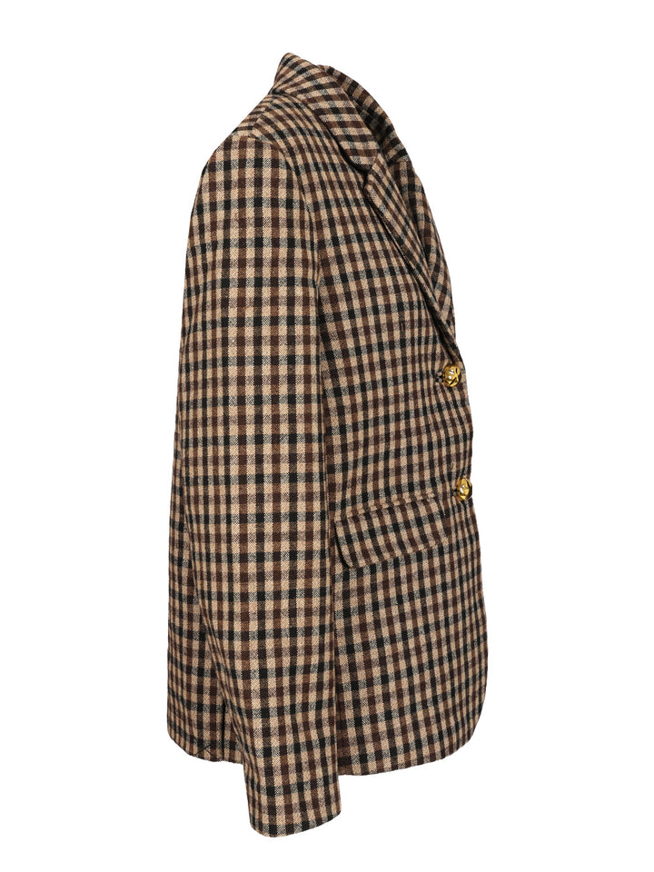 Ganni Checked Wool Blazer Jackets - Brown | 759677f39c2953a6fb9532c75ec79a965f7a8b91