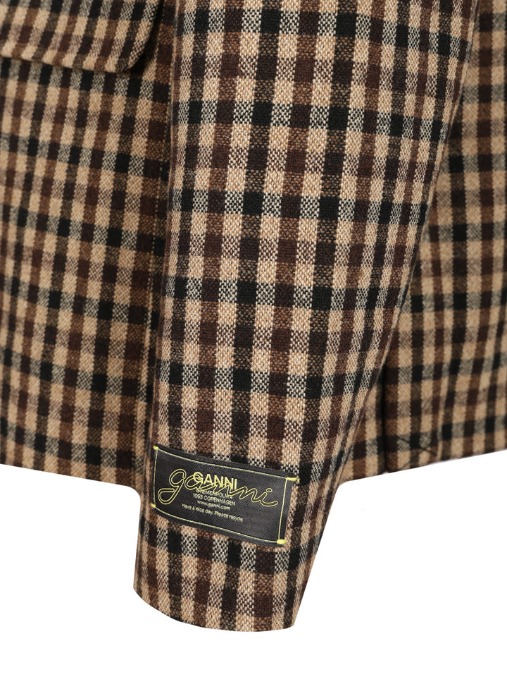 Ganni Checked Wool Blazer Jackets - Brown | 6090119a247a51cd90d0216a1383d01cf9341902