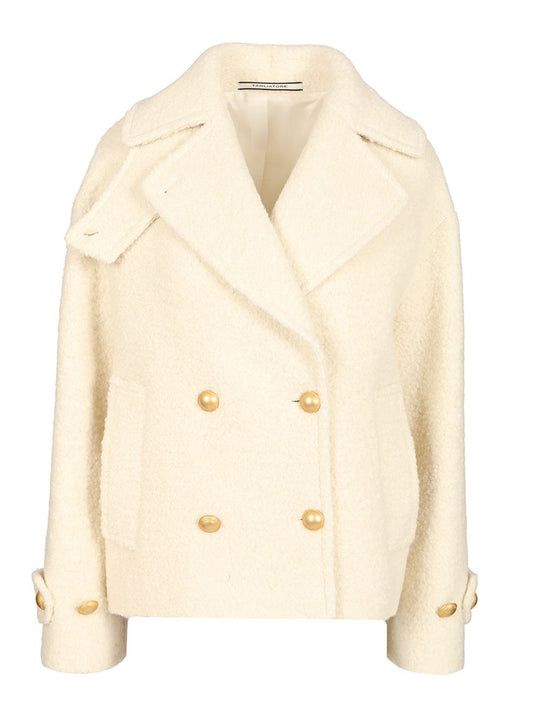 Short Double-Breasted Alpaca Jacket Coats White