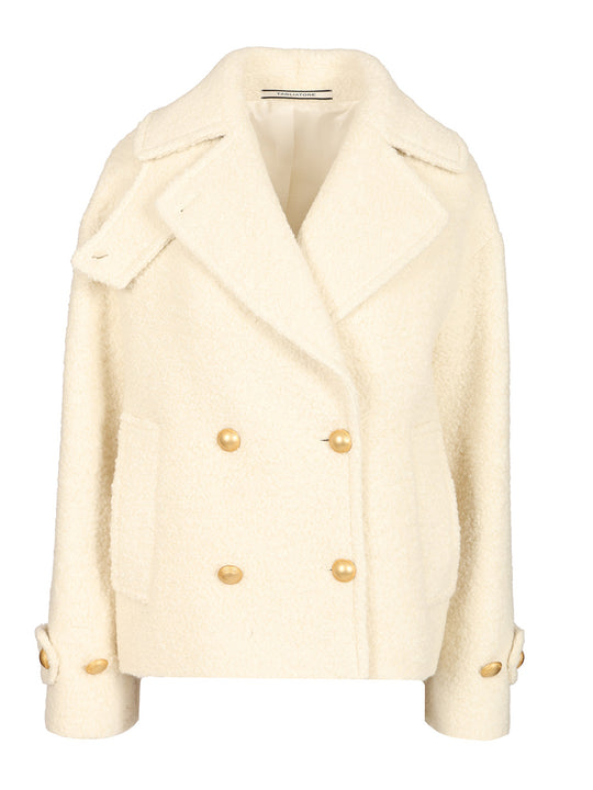 Short Double-Breasted Alpaca Jacket Coats White