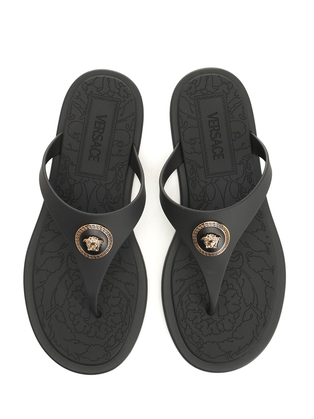 Versace Rubber Slides Sandals - Black | 9ba4ab93ccf6e03755f08f04b8e1fbbe7a588e33