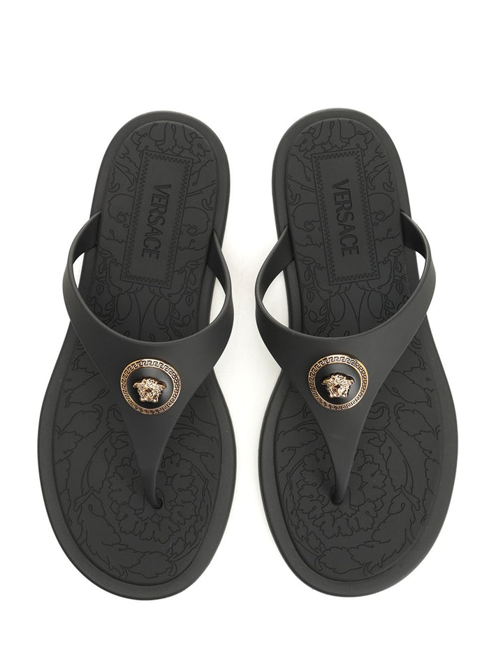 Versace Rubber Slides Sandals - Black | 9ba4ab93ccf6e03755f08f04b8e1fbbe7a588e33