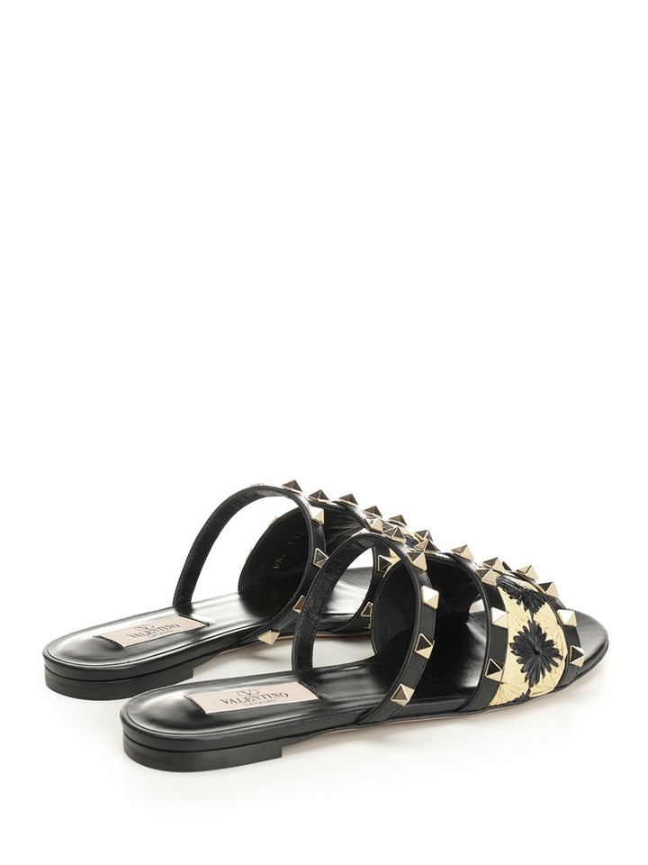 Valentino Garavani Raffia And Leather Sandal Sandals - Black | 0aaa2fcbc6bb067912e302922a52d87fa4620552