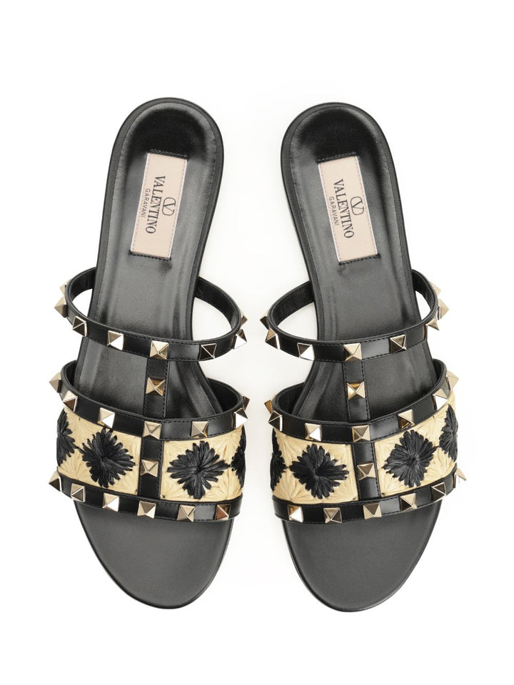 Valentino Garavani Raffia And Leather Sandal Sandals - Black | 9dbadcf4ba489c93794e3082ef74e96503c3dcb1