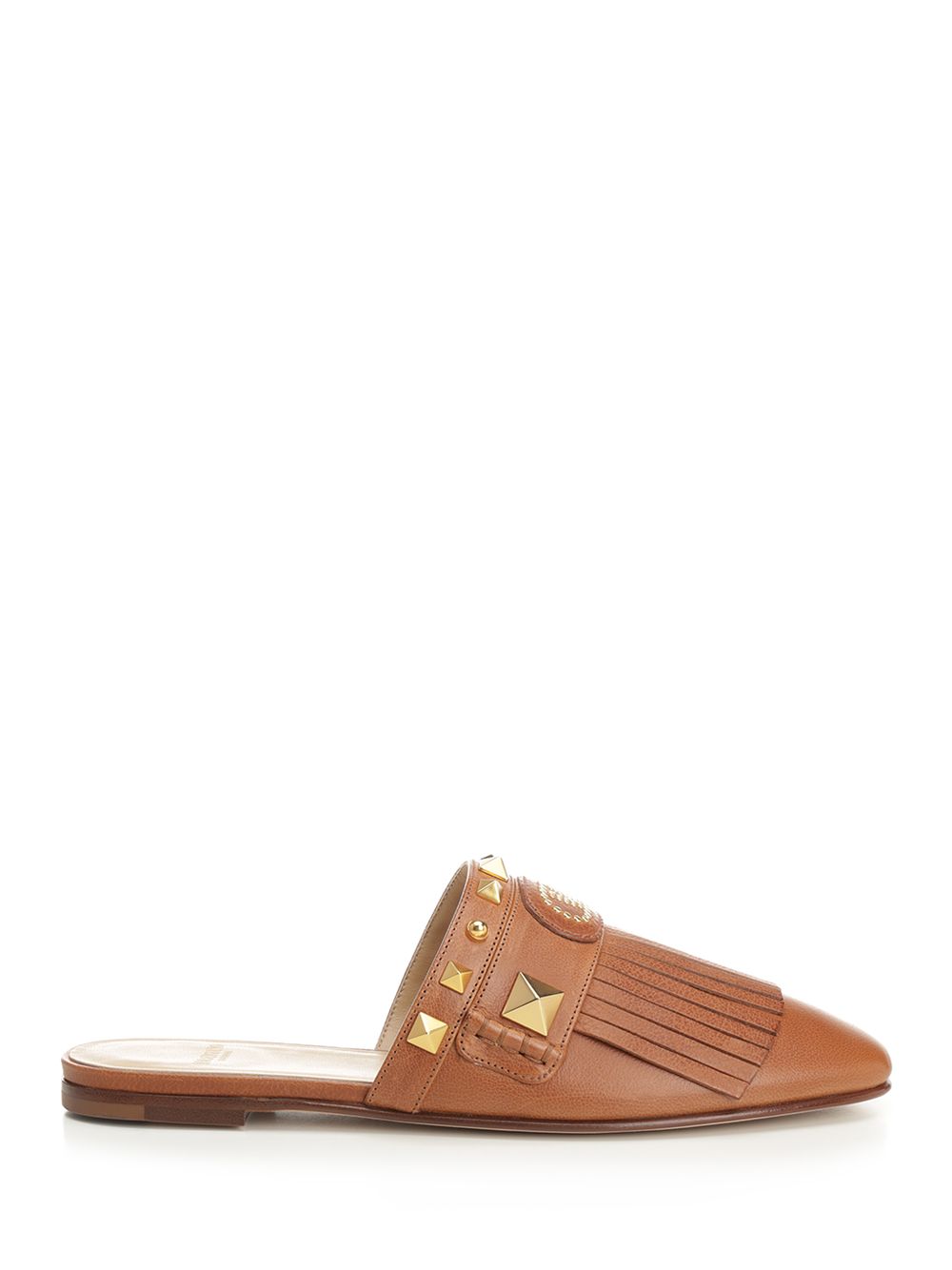 Valentino Garavani Leather Clog With Fringes Sandals - Brown | 799049ff67d9b6112ca7708b43b1211097386093