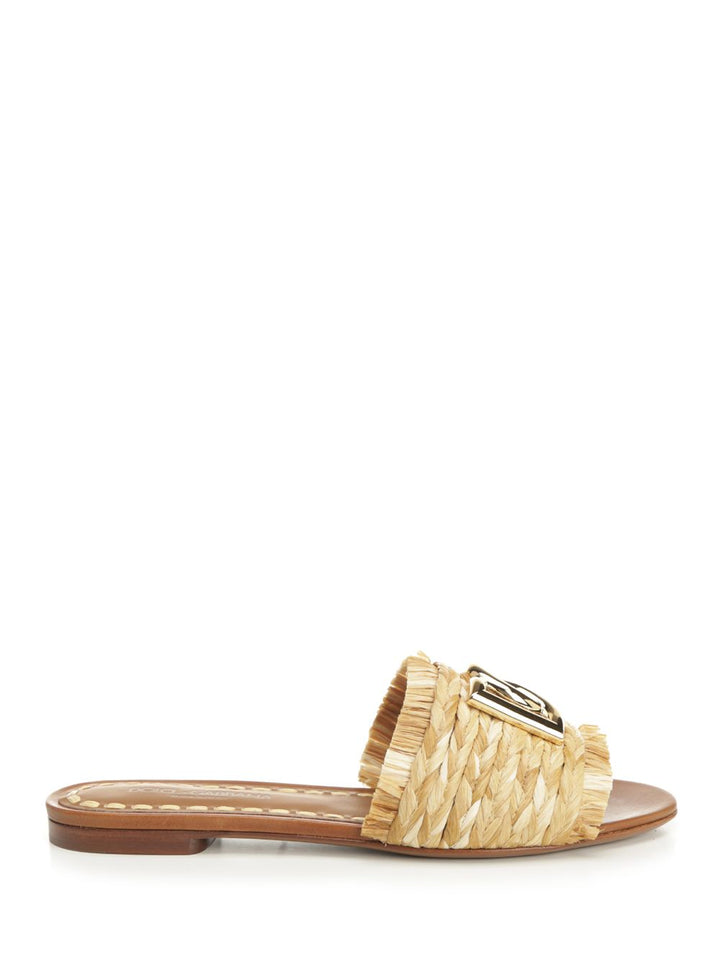 Dolce & Gabbana Raffia Slipper Sandals - Beige | 39994828bdee25d6416a267143d960ac96d2476f