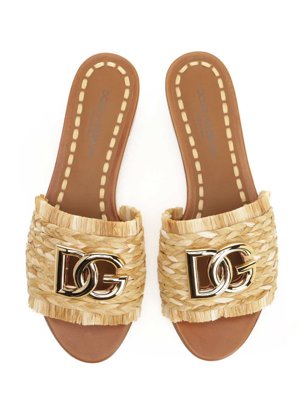 Dolce & Gabbana Raffia Slipper Sandals - Beige | 82c1ae1fcb60a4558fe3c84a07e7f06bf1a295b2
