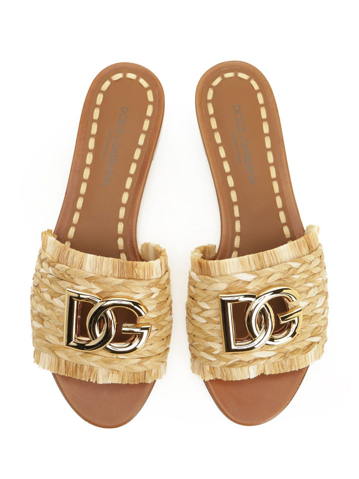 Dolce & Gabbana Raffia Slipper Sandals - Beige | 82c1ae1fcb60a4558fe3c84a07e7f06bf1a295b2