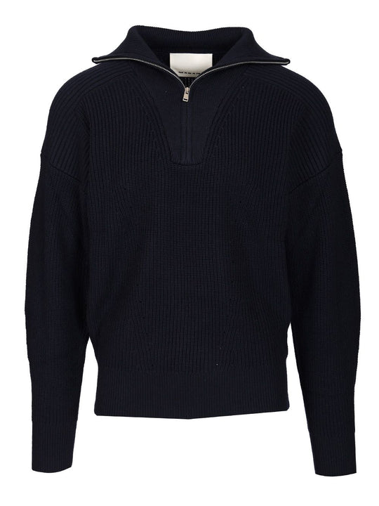 Benny Zip-Up Turtleneck Sweater Polo Shirt Blue