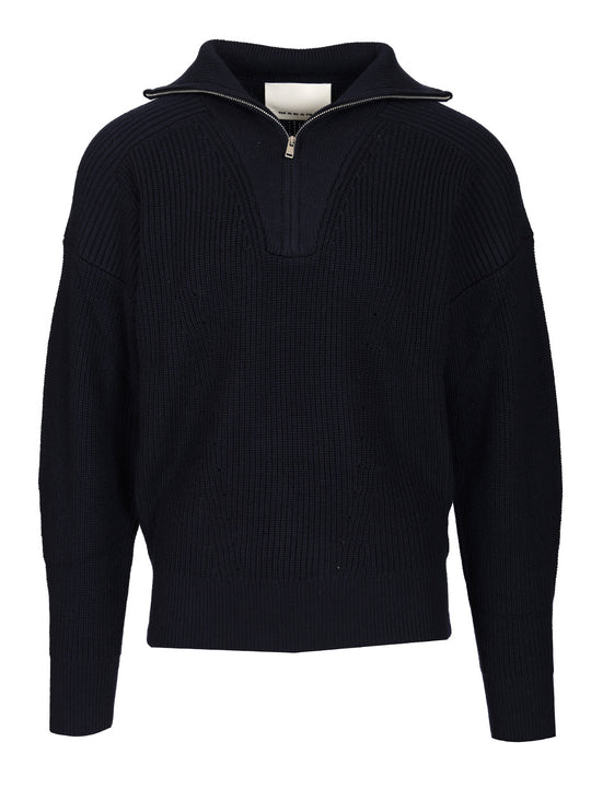 Benny Zip-Up Turtleneck Sweater Polo Shirt Blue