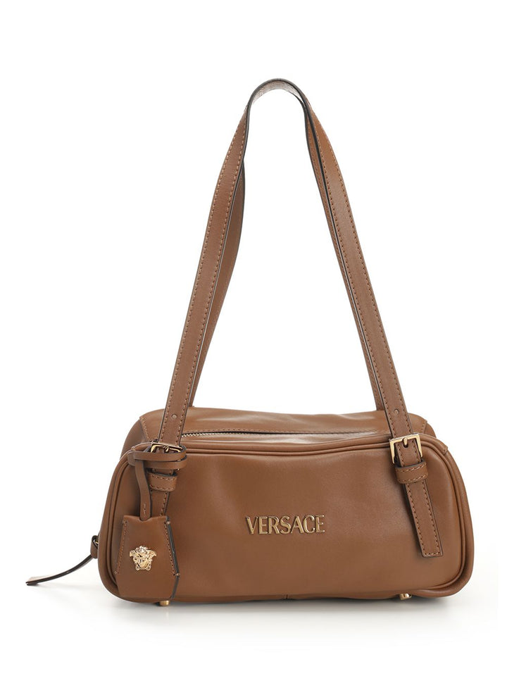 Versace Versace Tag Bowling Bag In Nappa Leather Shoulder Bags - Brown | 7ba7c447eb160a5d80dbcc1abb510efee8ded431