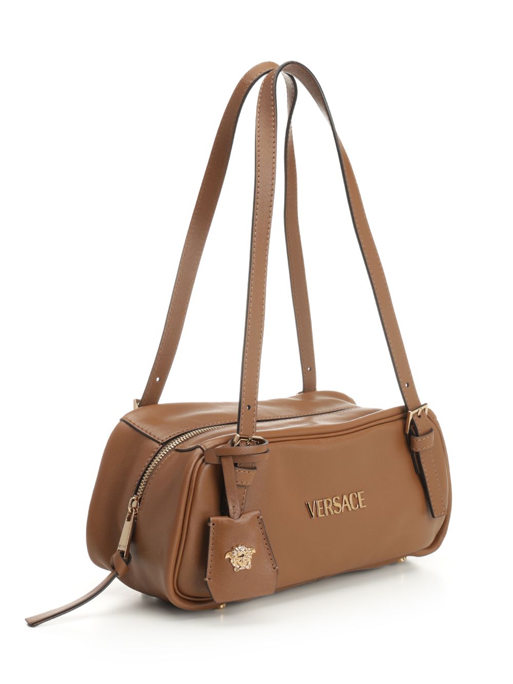 Versace Versace Tag Bowling Bag In Nappa Leather Shoulder Bags - Brown | e3237ecbce4281a3219c971fb61d927d695db2f3