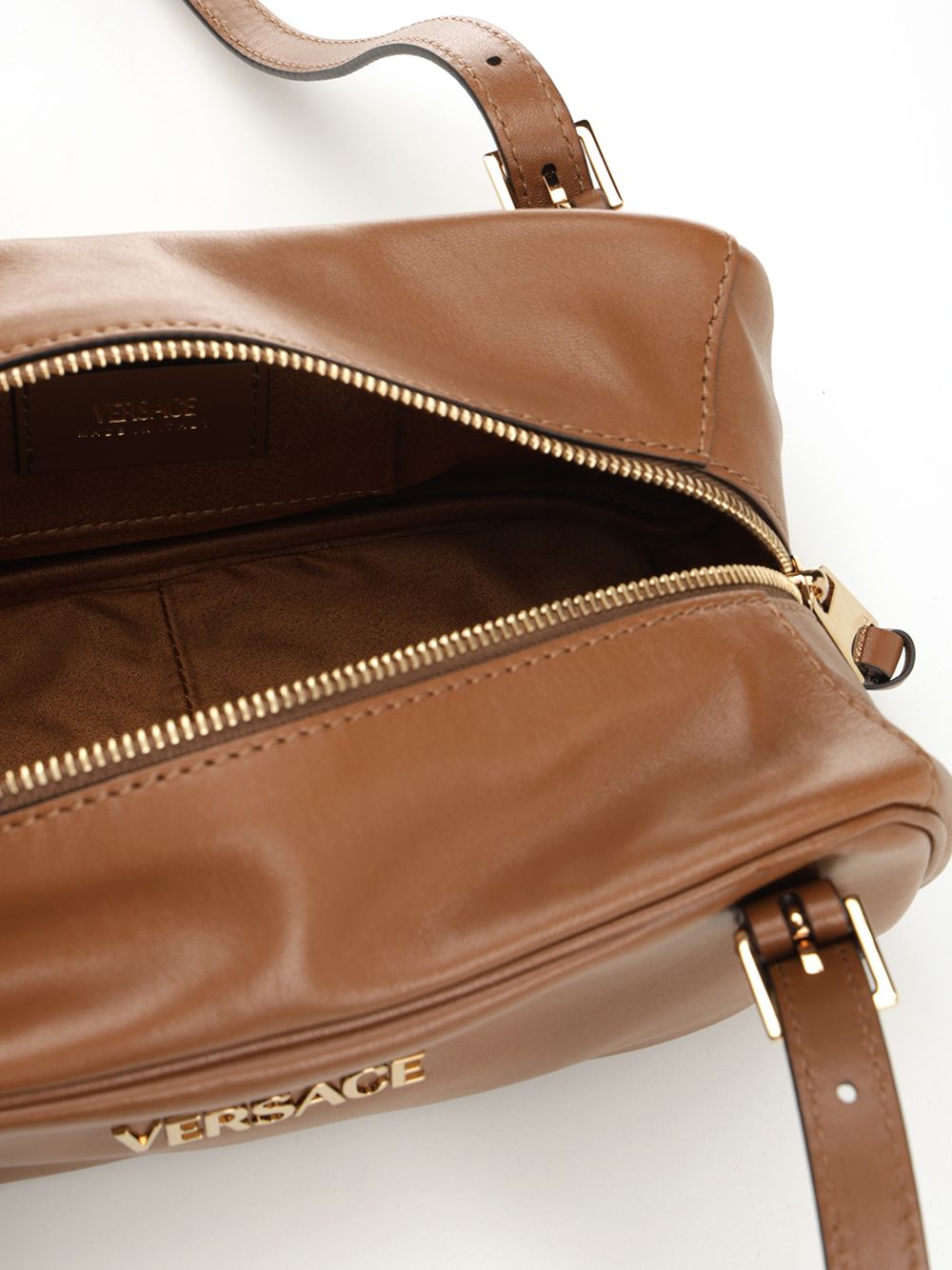 Versace Versace Tag Bowling Bag In Nappa Leather Shoulder Bags - Brown | ab20f837f400a6fd78079a29fefba9f114c67af5