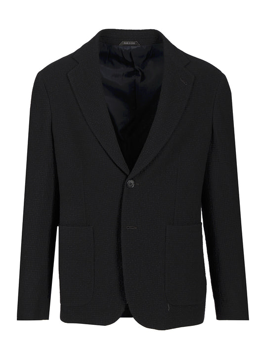 Single-Breasted Stretch Wool Jacket Jackets Blue