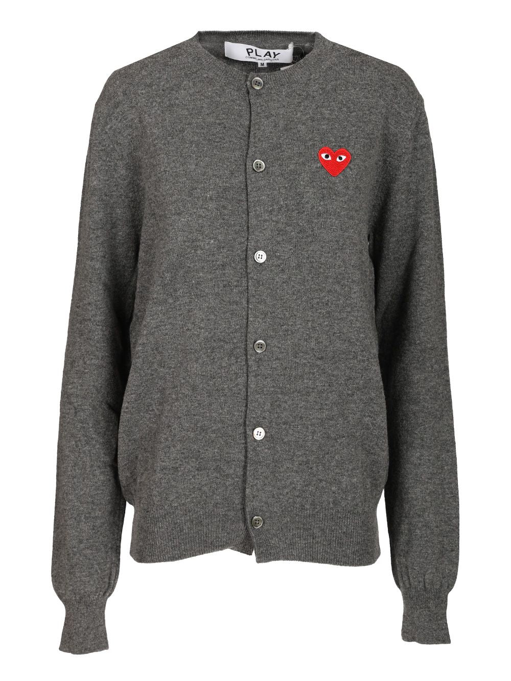 Comme Des Garcons Play Merino Wool Cardigan Knitwear - Grey | 10498d7c8bf1d3270c6e7cf821bceabfc949590a