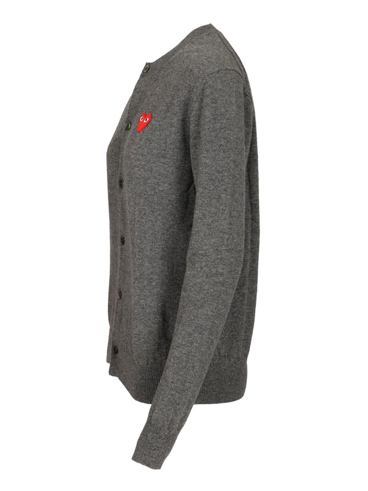 Comme Des Garcons Play Merino Wool Cardigan Knitwear - Grey | 4914f9f5a105f30fa6f3844f0fc91352a36c7c31