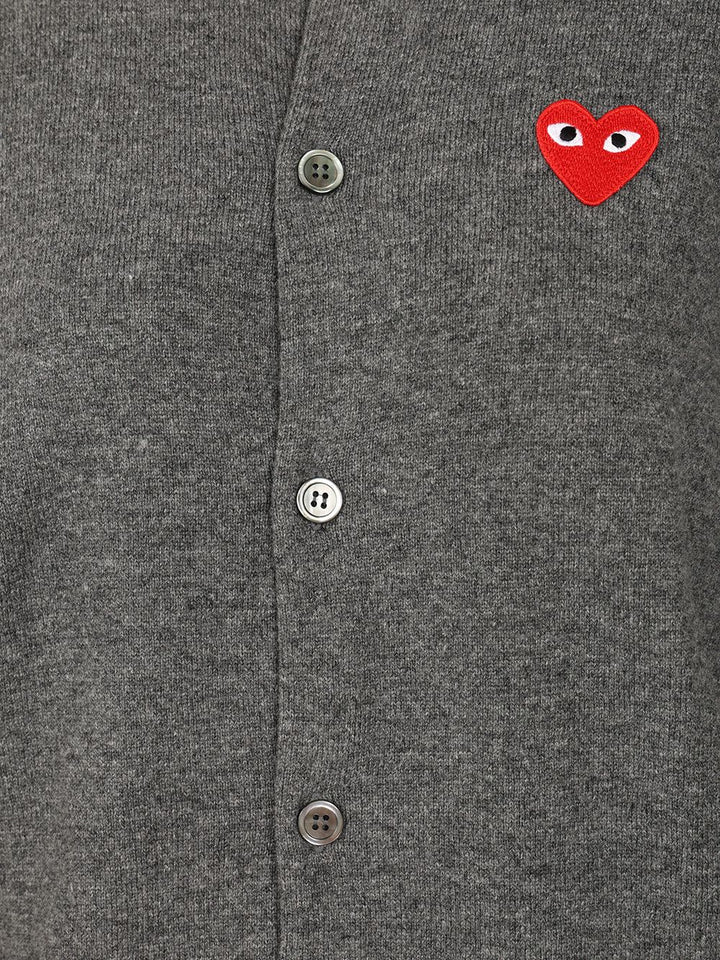 Comme Des Garcons Play Merino Wool Cardigan Knitwear - Grey | 1818bfff4abde356e42696b2b1185f30d56a8998