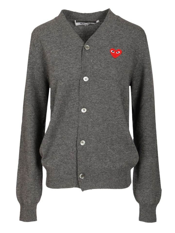 Comme Des Garcons Play Wool Cardigan Knitwear - Grey | a1ff59fdd2a684292d5a7138b293ebdd36adc7f3