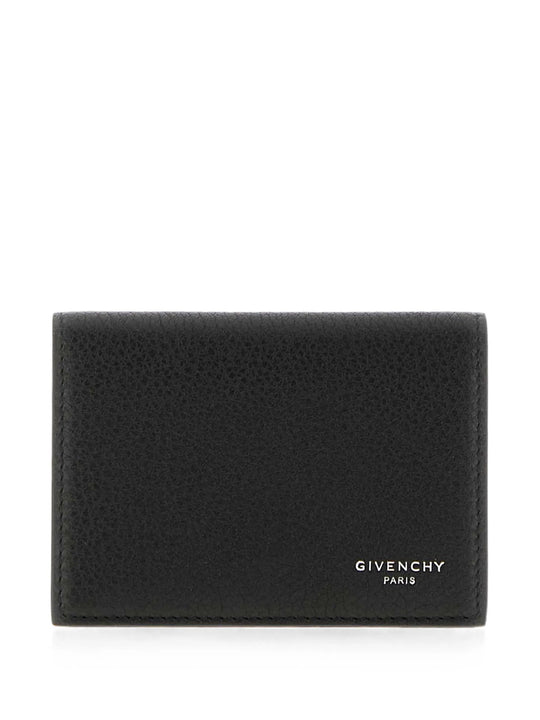 Logo-Print Grained Leather Bi-Fold Card Holder