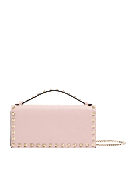 Rockstud Grainy Leather Wallet With Detachable Chain