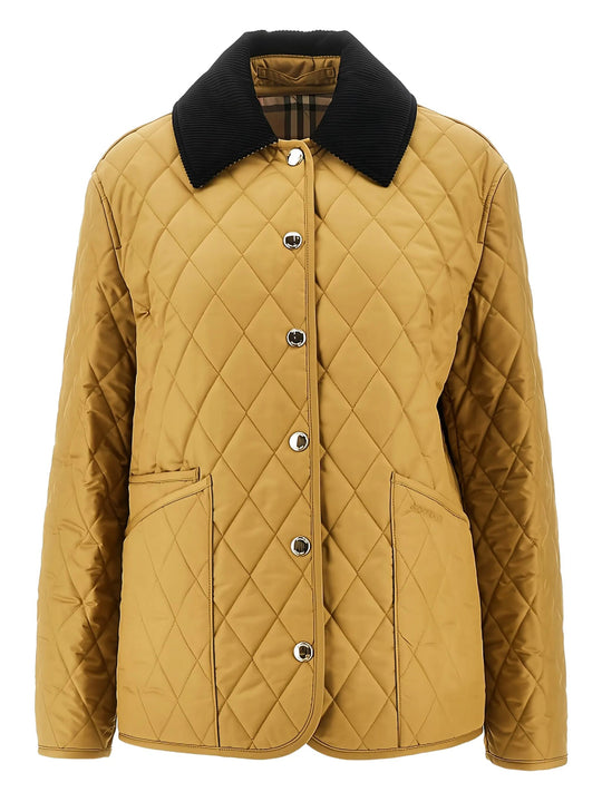 Quilted Down Jacket With Corduroy Collar