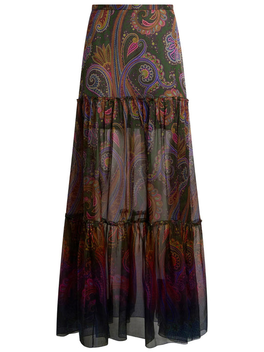 Silk Maxi Skirt With Placed Paisley Print