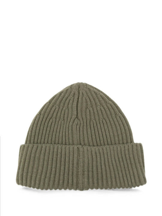 Ribbed Wool Beanie With Compass Patch