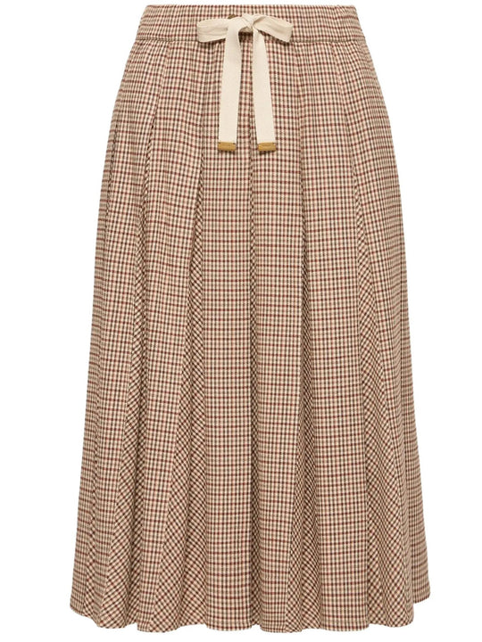 Microcheck Midi Wool Skirt