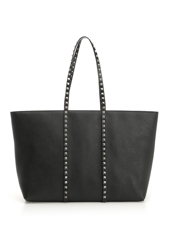 Valentino Garavani Rockstud Leather Tote Bag Shoulder Bags - Black | 3eff17b29034e1067d96663befb0607ea455679b