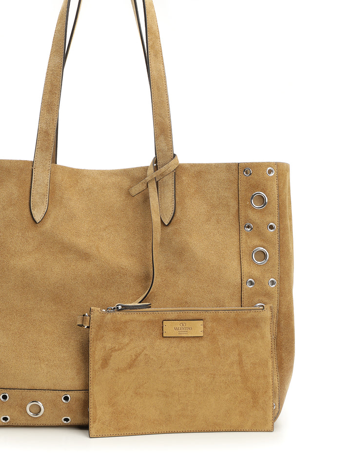 Valentino Garavani Nellcôte Large Suede Shopping Bag Shoulder Bags - Brown | de336435e30962ae85630486f0b44f097691f6b3