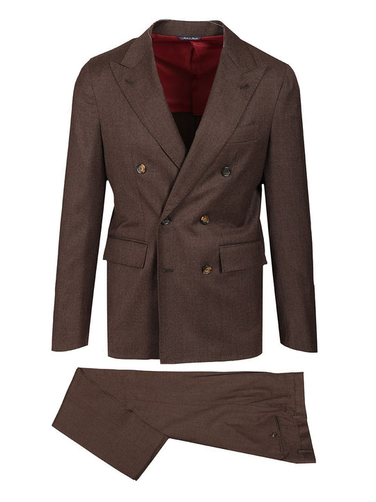 Flannel Double-Breasted Suit Dresses Brown