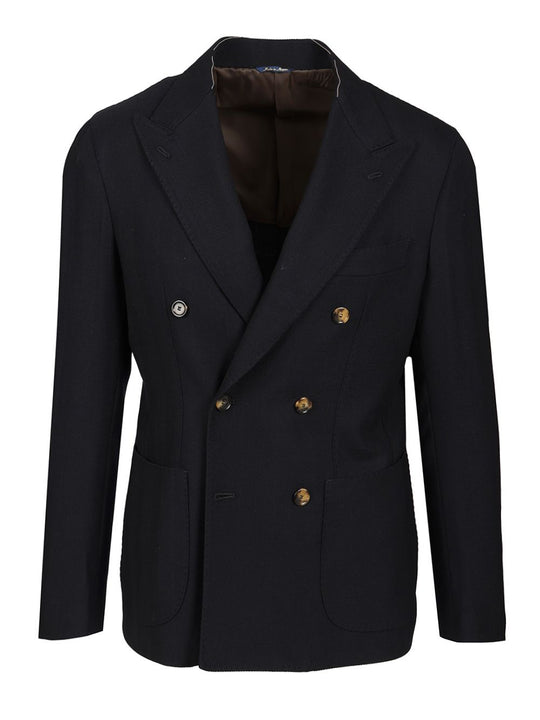 Blue Herringbone Double-Breasted Blazer Jackets Blue