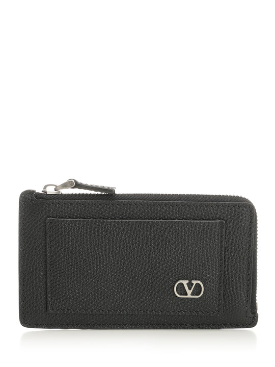 Vlogo Leather Zip Around Card Holder Small Leather Goods Black