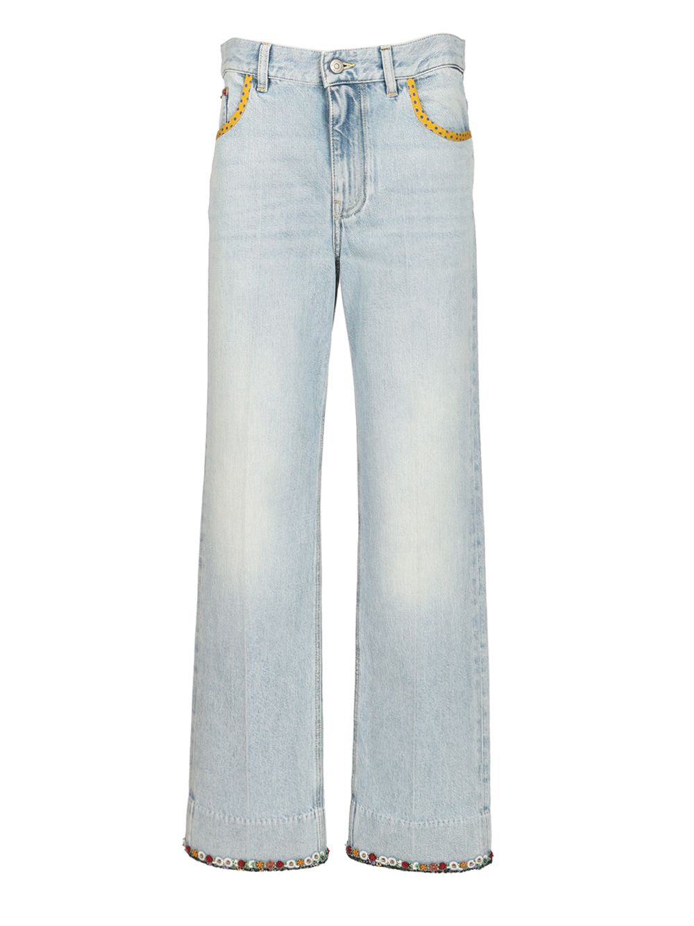 Valentino Garavani Denim Trousers With Embroidered Flower Trim Jeans - Blue | 9adb776eae06aec6d004268703695b53502b5cff