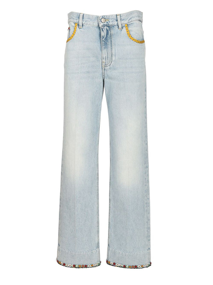 Valentino Garavani Denim Trousers With Embroidered Flower Trim Jeans - Blue | 9adb776eae06aec6d004268703695b53502b5cff