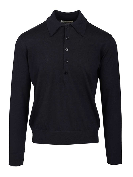 Long-Sleeved Polo Shirt Blue