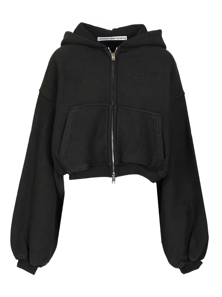 Alexander Wang Oversized Cropped Hoodie Jackets - Black | 218fd845fc6a03528d31651c70c269bd7bafcabd