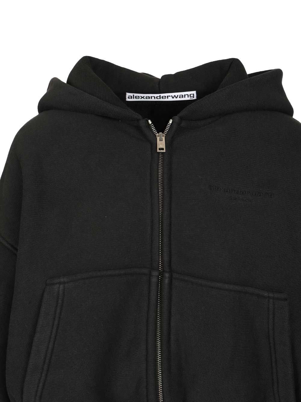 Alexander Wang Oversized Cropped Hoodie Jackets - Black | 288d0d9691bf5ba23409d6fbec45c0a0d3bbae58