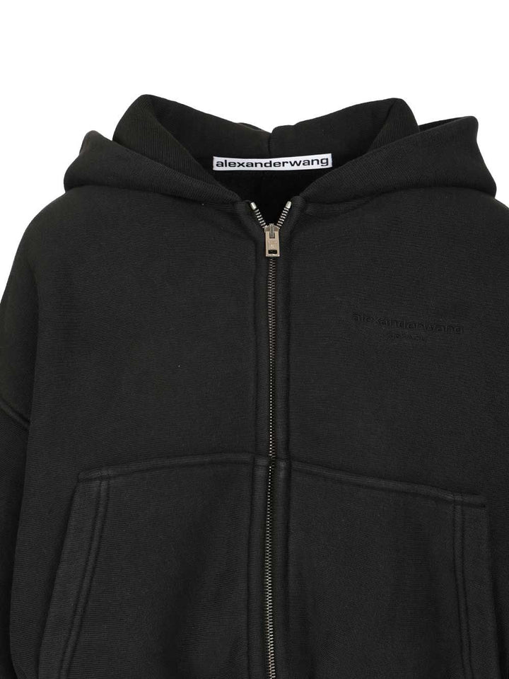 Alexander Wang Oversized Cropped Hoodie Jackets - Black | 288d0d9691bf5ba23409d6fbec45c0a0d3bbae58