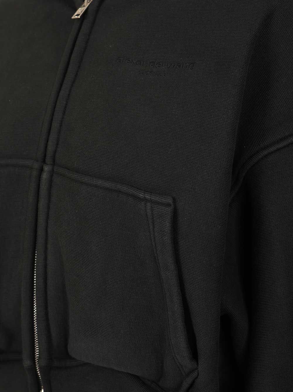 Alexander Wang Oversized Cropped Hoodie Jackets - Black | b60a64eb20edaf783bd6f4b651f94af534f6fcbb