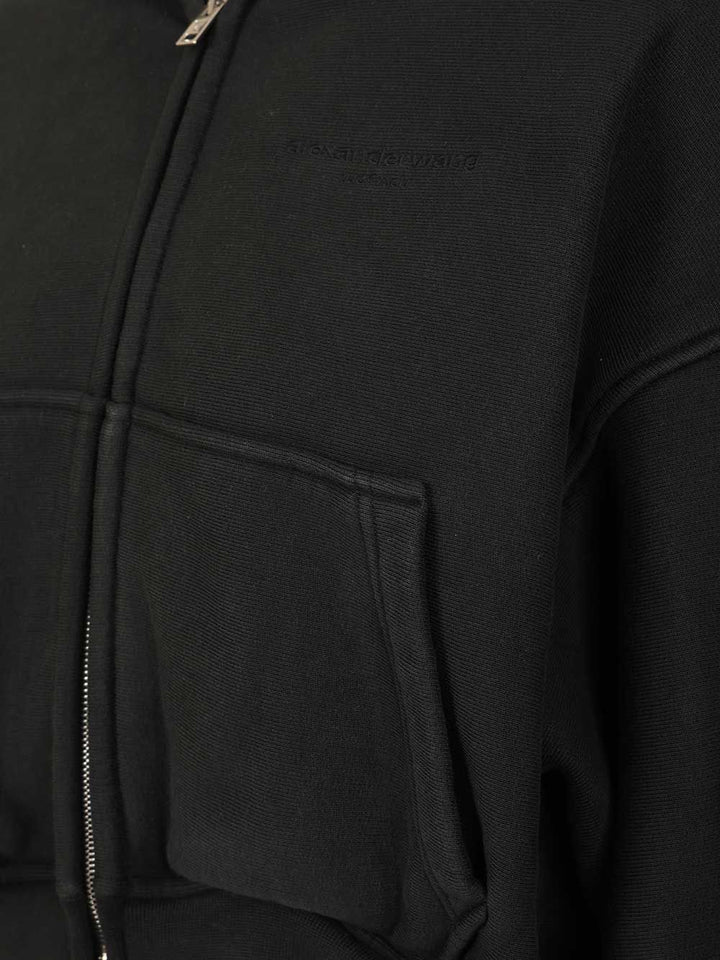 Alexander Wang Oversized Cropped Hoodie Jackets - Black | b60a64eb20edaf783bd6f4b651f94af534f6fcbb