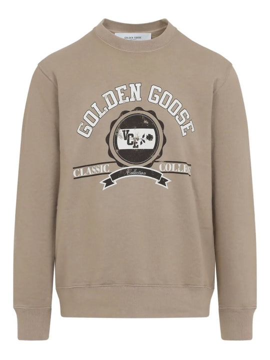 College Print Crewneck Cotton Sweatshirt