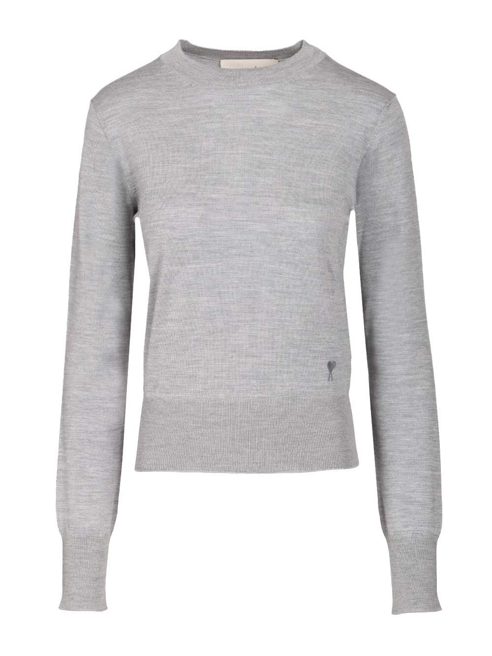 Ami Crew Neck Sweater In Wool And Silk Knitwear - Grey | 56a0e8d728a1967e0a76e04f17bccebeda00478f