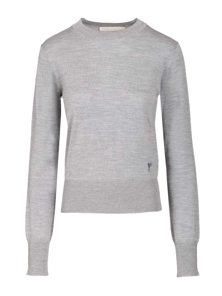 Ami Crew Neck Sweater In Wool And Silk Knitwear - Grey | de236c2a971de492f2d302140a8968af6f93f3f8