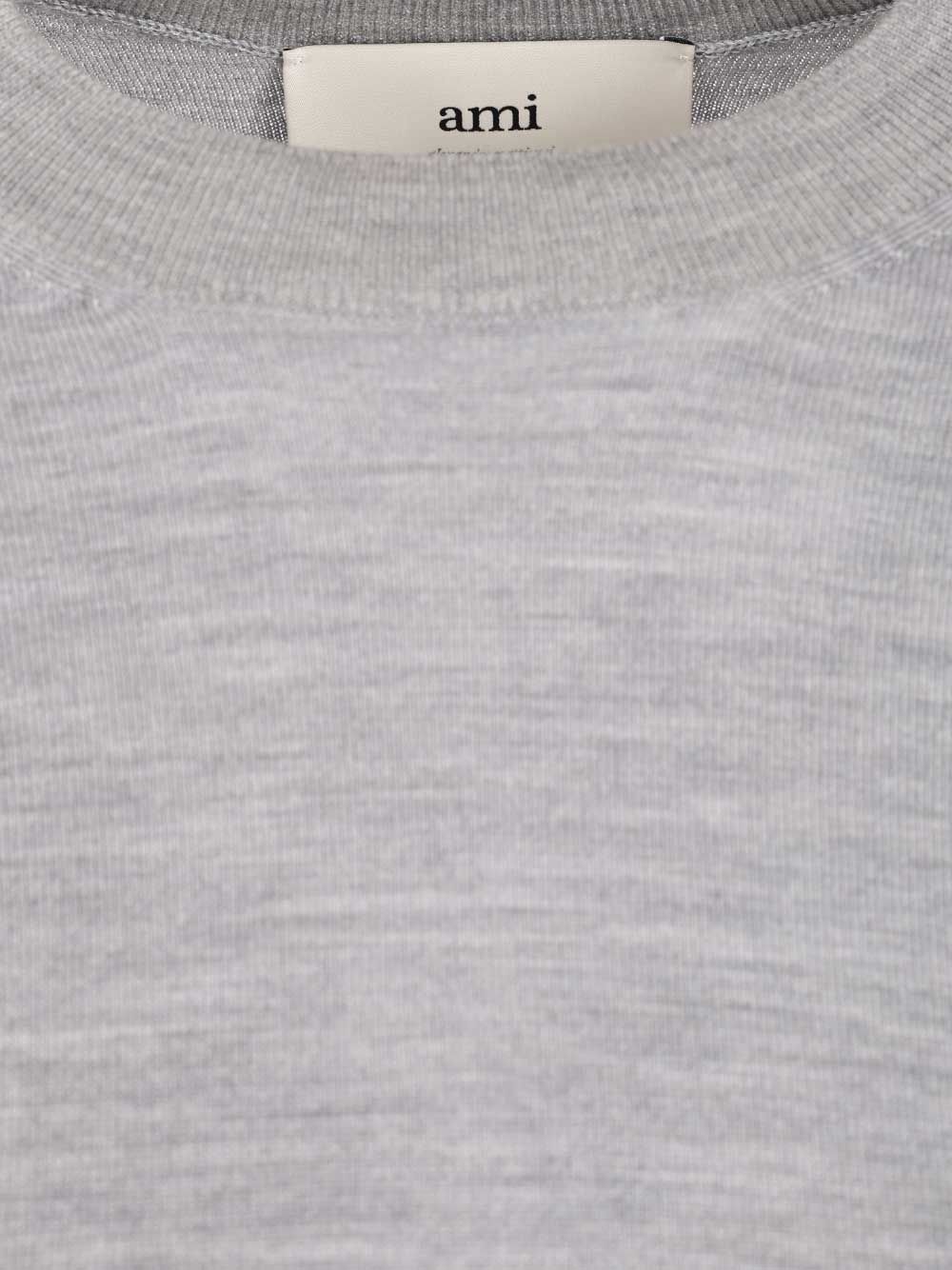 Ami Crew Neck Sweater In Wool And Silk Knitwear - Grey | 47700a09c82d6fbe17eabf2c3af80b74dd19845e