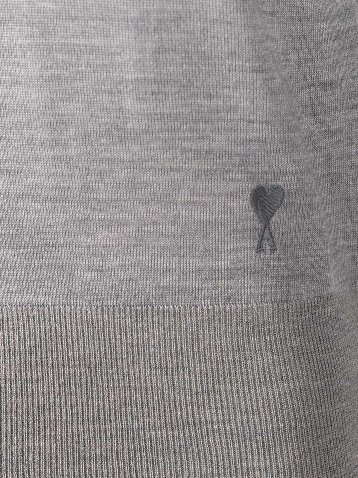Ami Crew Neck Sweater In Wool And Silk Knitwear - Grey | 4663b32d731c7d2a5e9b98a9584f17a990f4e6c4