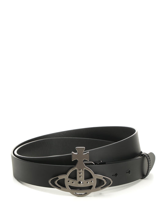 Leather Belt With Orb Buckle Belts Black
