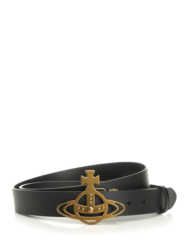 Vivienne Westwood Leather Belt With Orb Buckle Belts - Black | bac45c8b32a3e4363f08635df0e48da441c11318