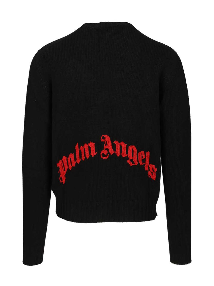 Palm Angels Curved Logo Sweater Sweatshirts - Black | 58ba2347fd41b5138a86d7a78542099e5b2facda